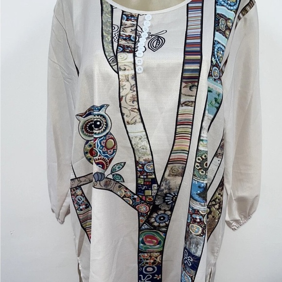 Mislook Plus size 3XL 3/4 sleeve blouse owl print new Artistic - Picture 1 of 5